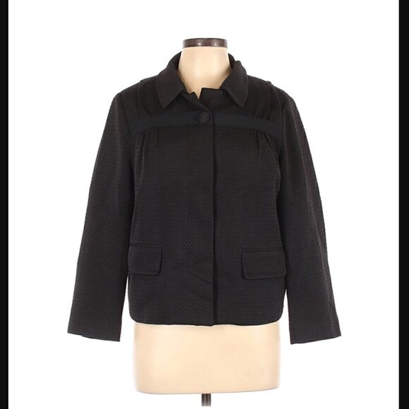 Barneys New York Cape Jacket L Black Woven Texture Luxury Herringbone - Picture 3 of 11